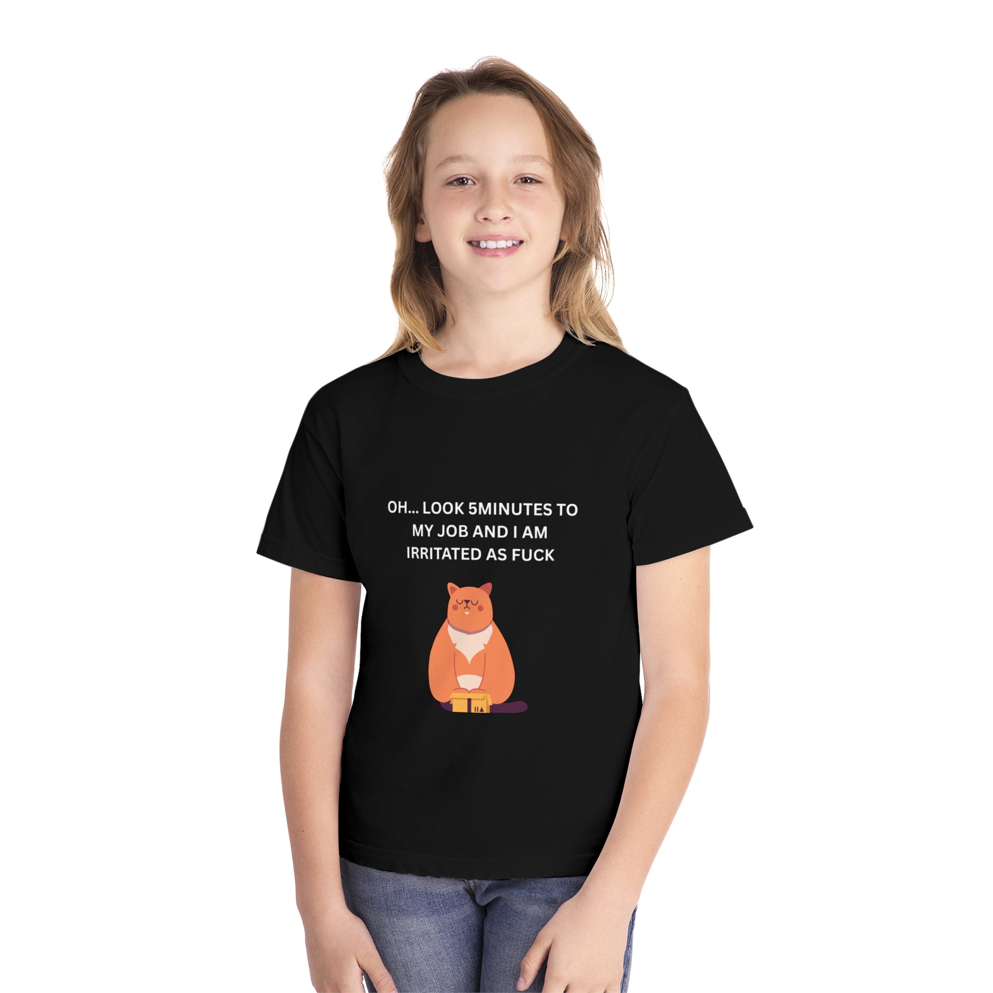 Funny Youth Midweight Tee - "Irritated as Hell" Cat Design
