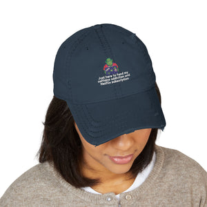 Fun Distressed Dad Hat - Caffeine Addiction & Netflix Subscription Embroidery